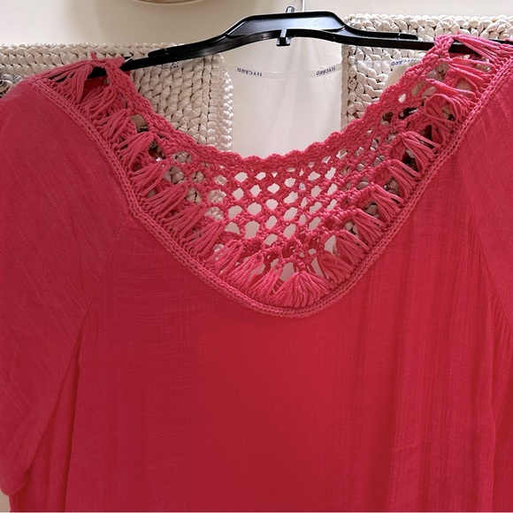 Nygard crotchet look fringed top. Coral. Sz Large - Picture 3 of 3